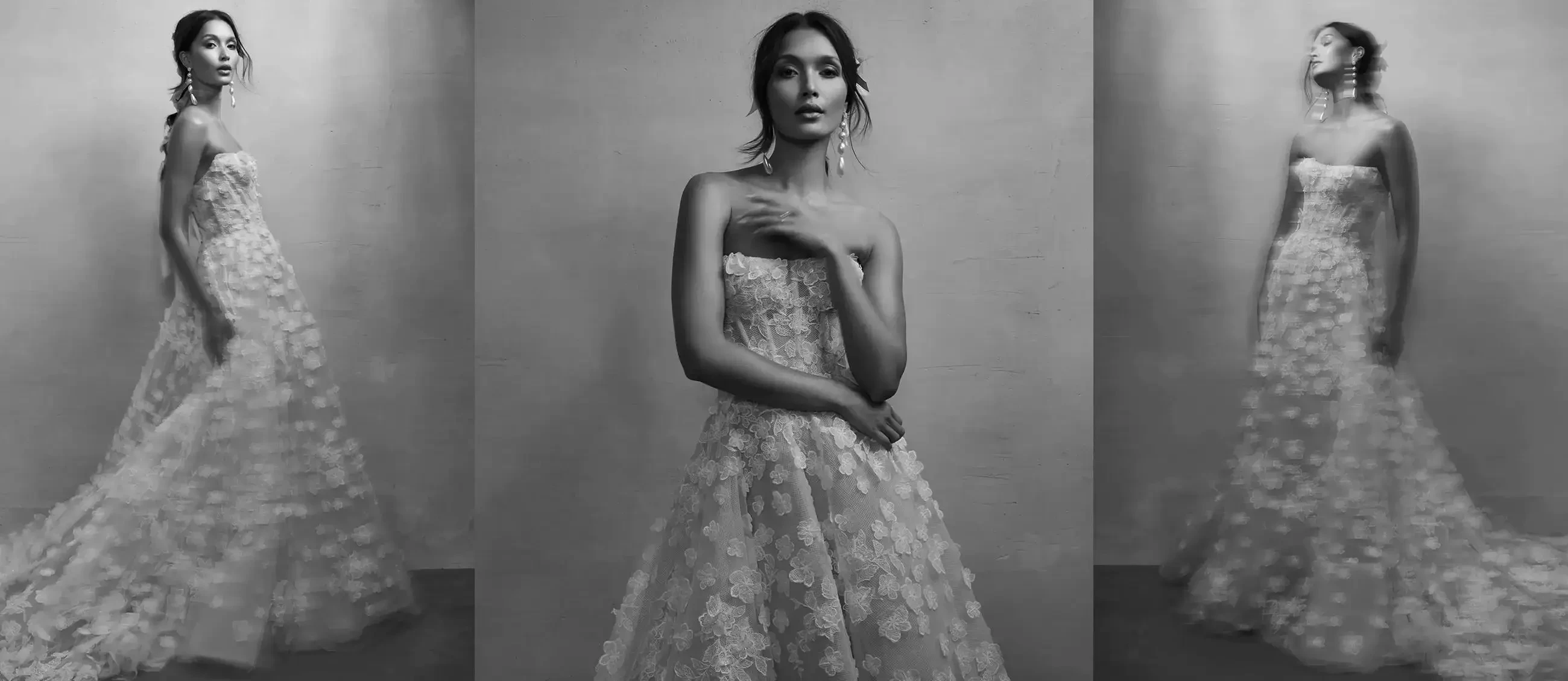 Image 22: Model wearing lace bridal gown
