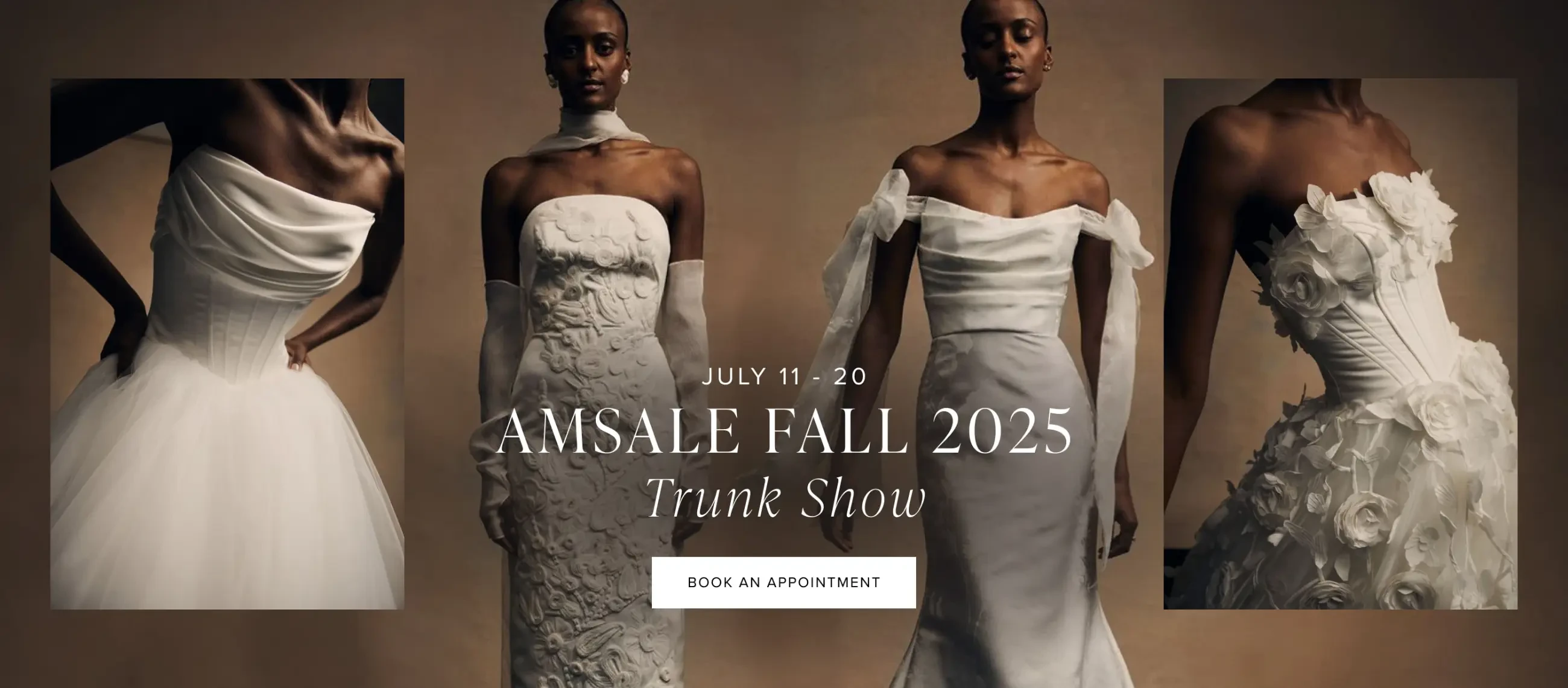 Image 16: Amsale Fall 2025 trunk show desktop banner